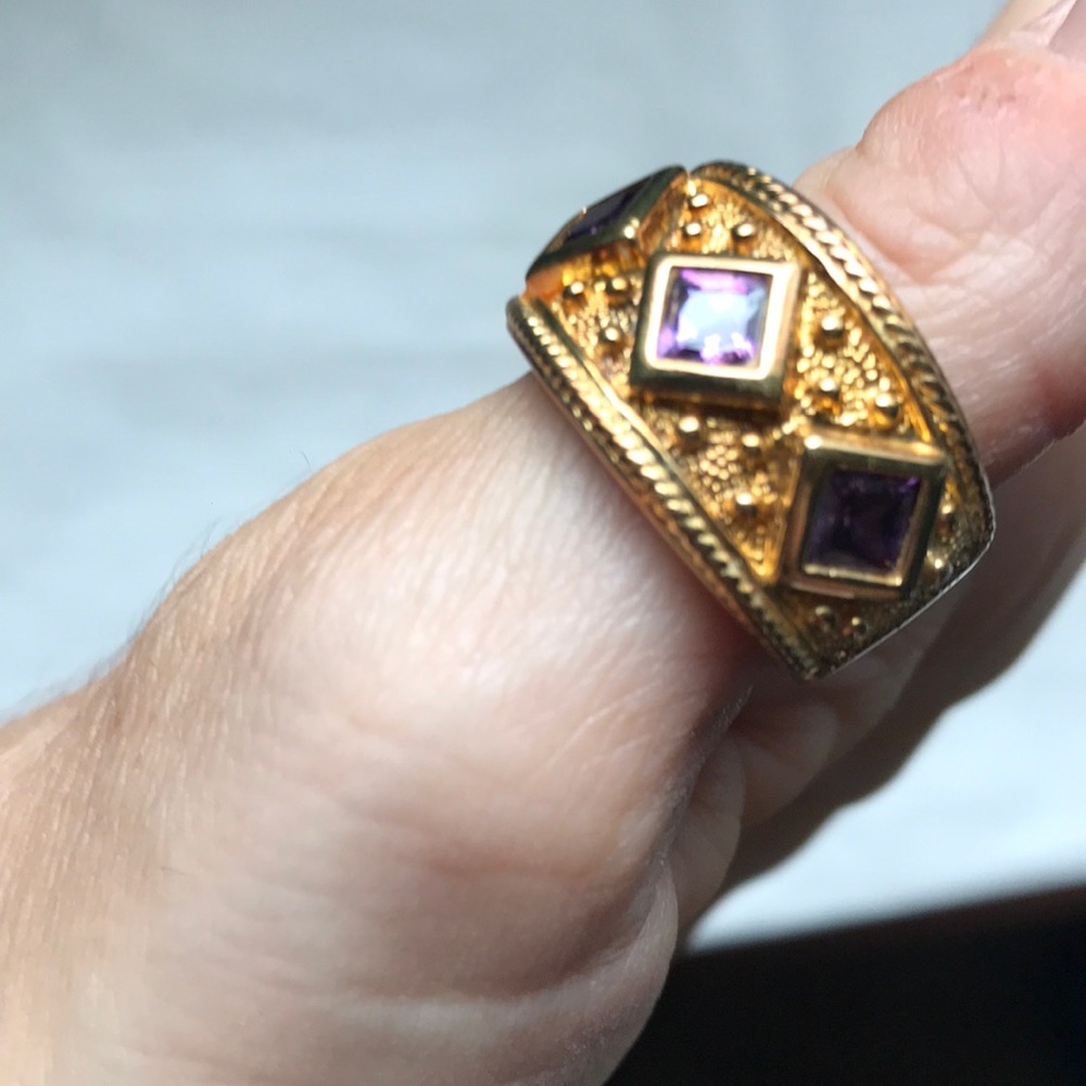 14k Gold plated sterling silver amethyst ring - Picture 4 of 8